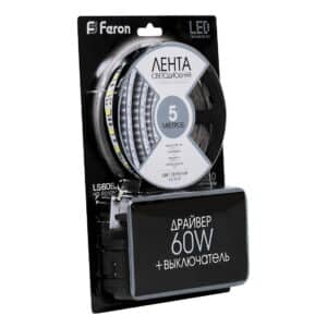 Комплект светодиодной ленты с пультом, 3м, 14.4Втм IP20 12V 6500К, Feron LS606 1-2